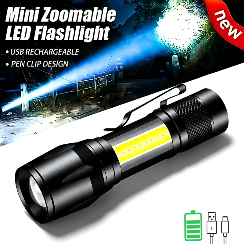 Outdoor Lighting Black - Mini Torcia LED COB+XPE Portatile, Ricaricabile