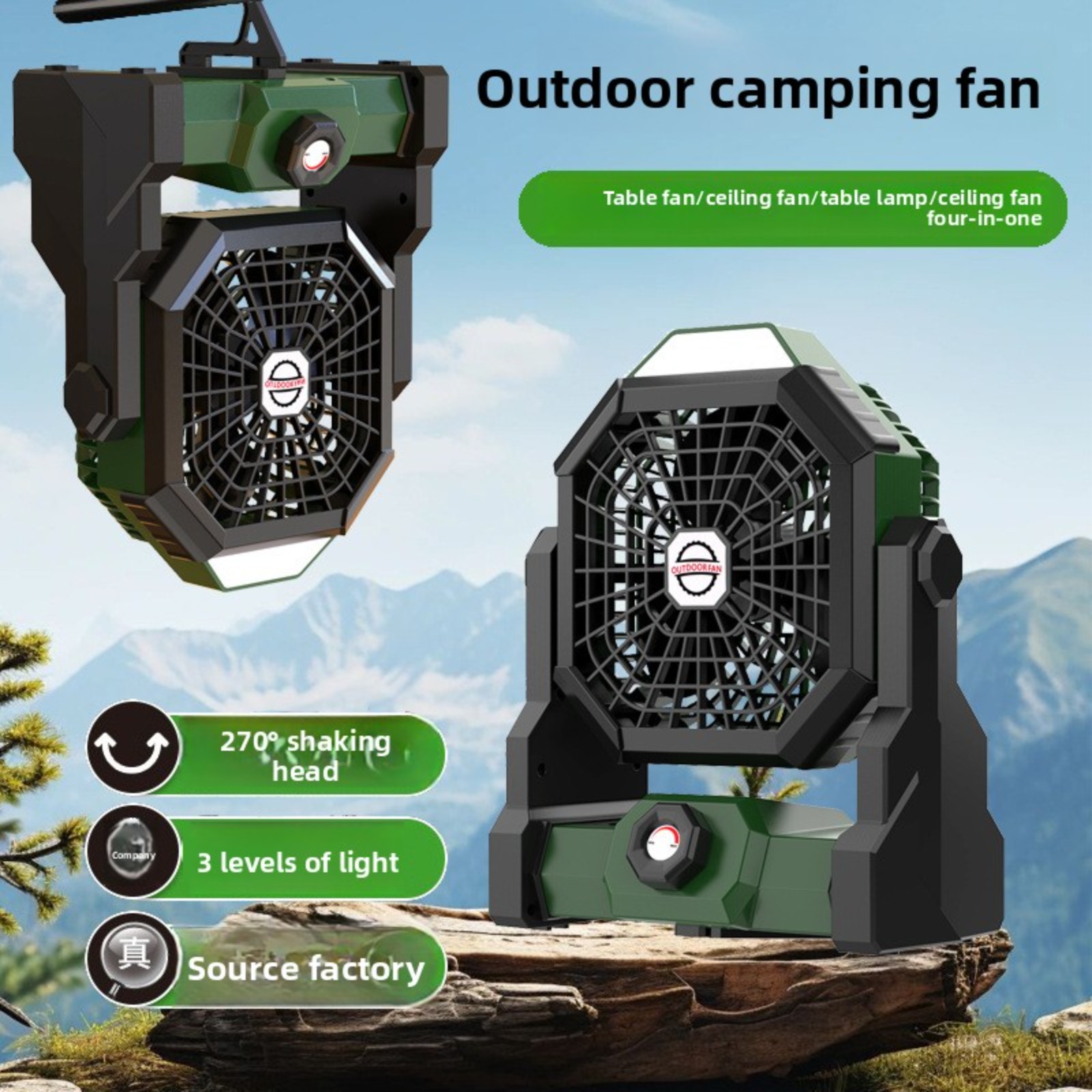 Outdoor Lighting Wireless - Ventilatore Portatile 4 in 1 per